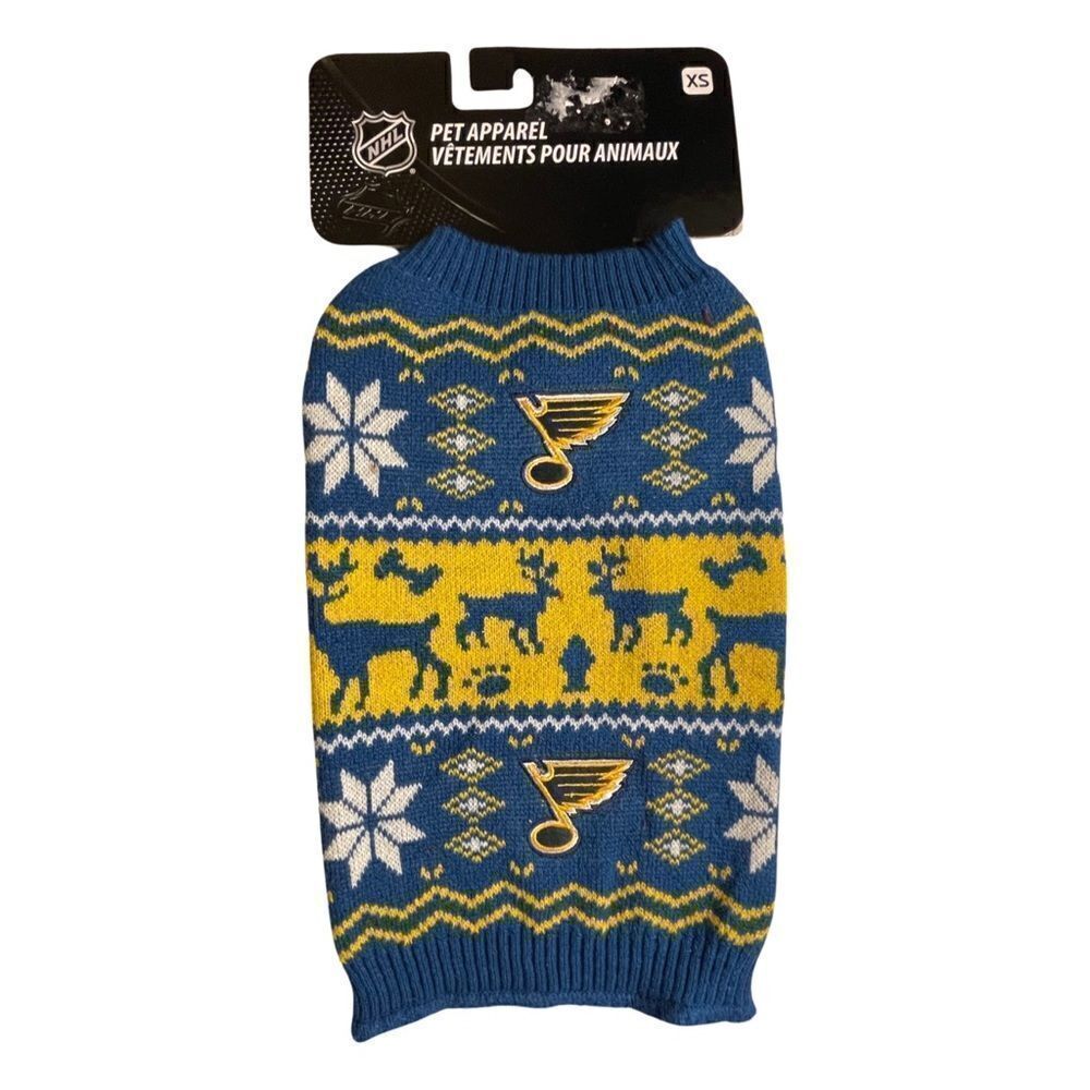 NHL Officially Licensed St Louis Blues Hockey Knit Holiday Dog Sweater XS NWT